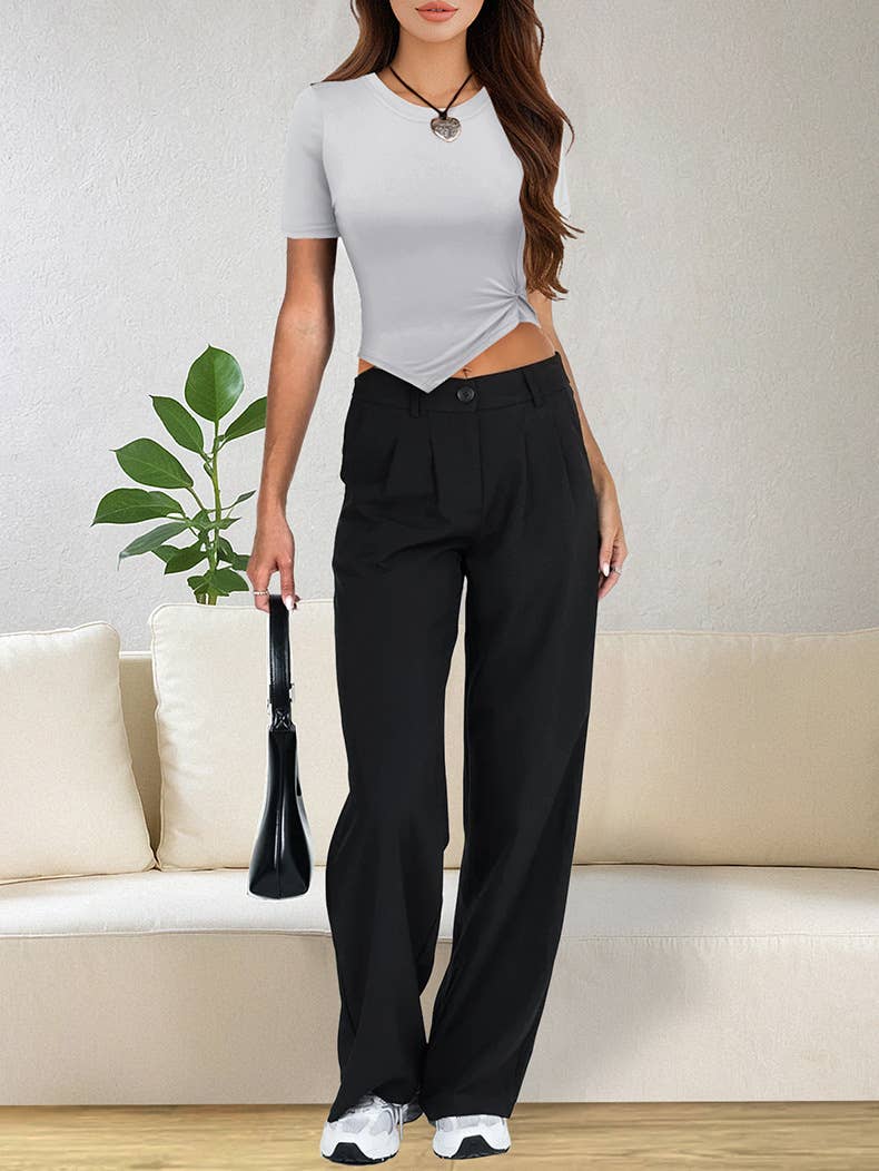 Casual Slim Fit Cropped Knit Solid Color T-Shirt