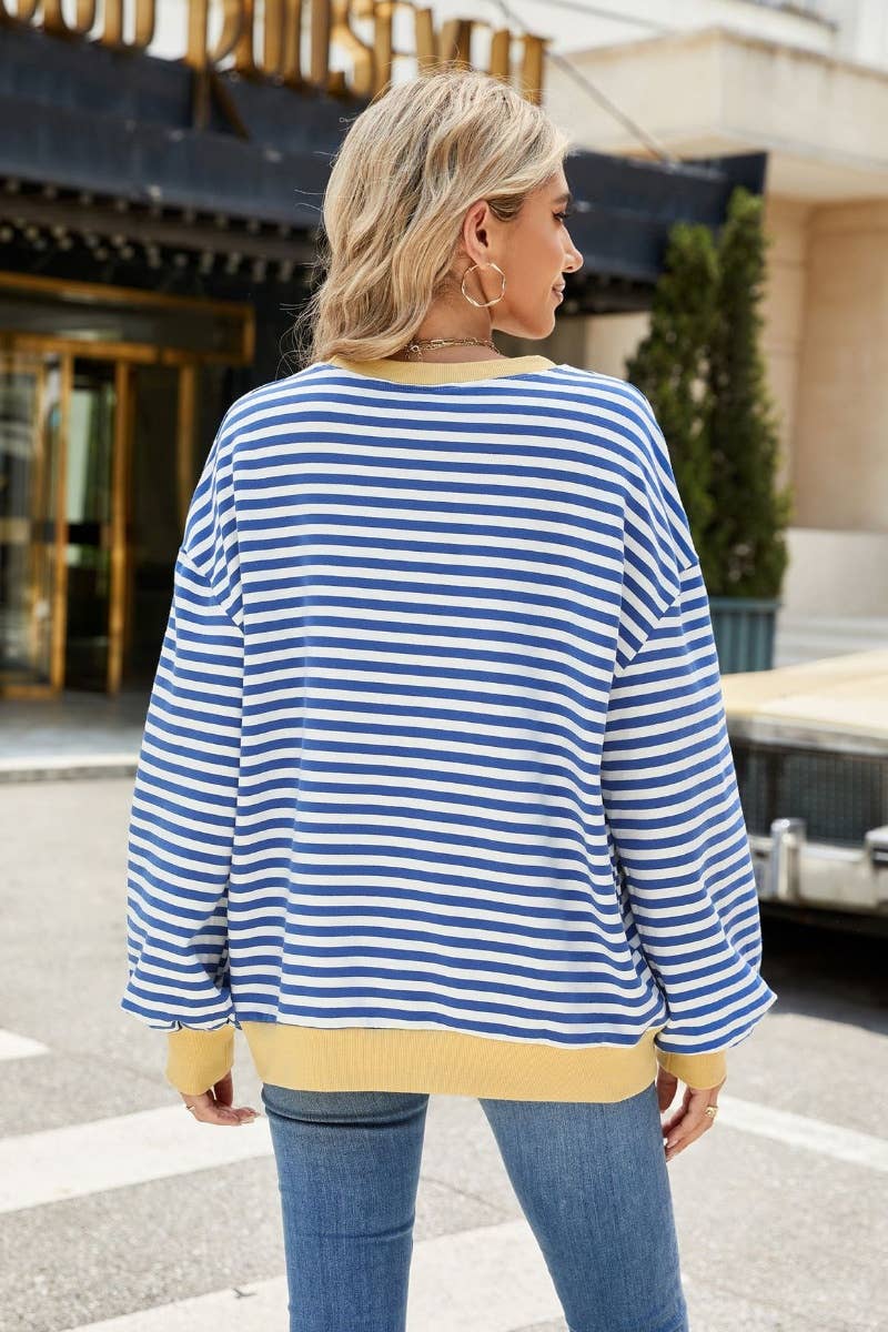 CWTBLL1888_FALL CREW-NECK STRIPED LONG-SLEEVED TOP
