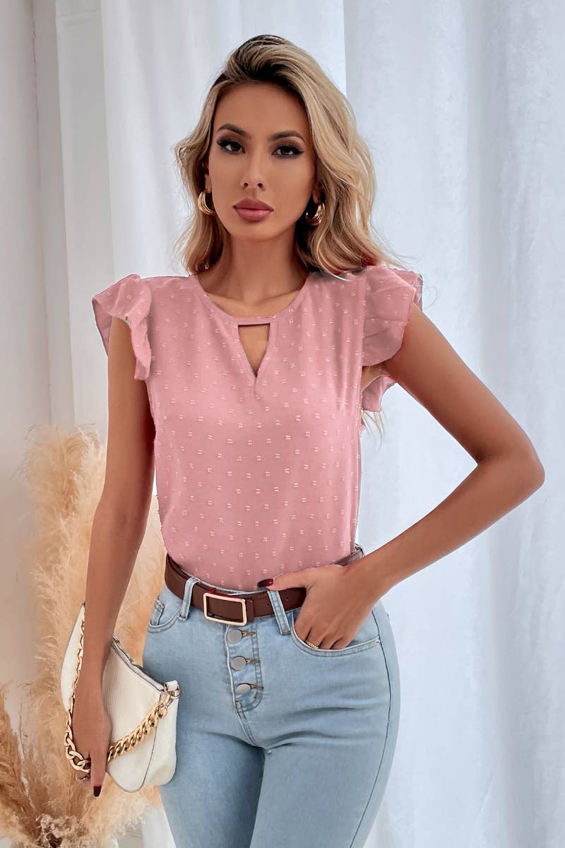 CWTBLSL0249_WOMEN'S CREW NECK HOLLOWED OUT SLEEVELESS TOP