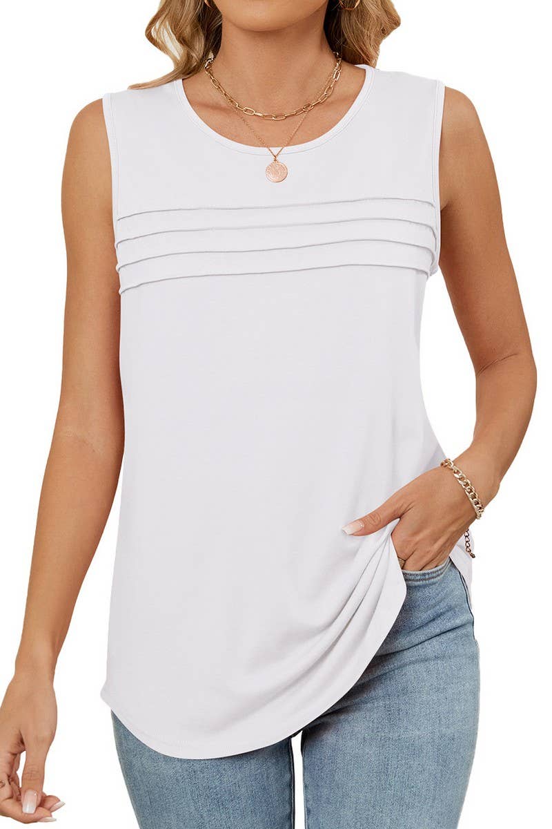 CWTTSL0310_UMMER SOLID COLOR ROUND NECK LOOSE SLEEVELESS VES