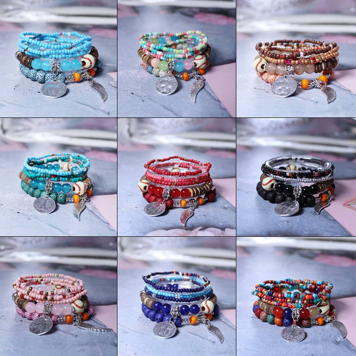RICE BEAD PENDANT ELASTIC CORD BRACELET
