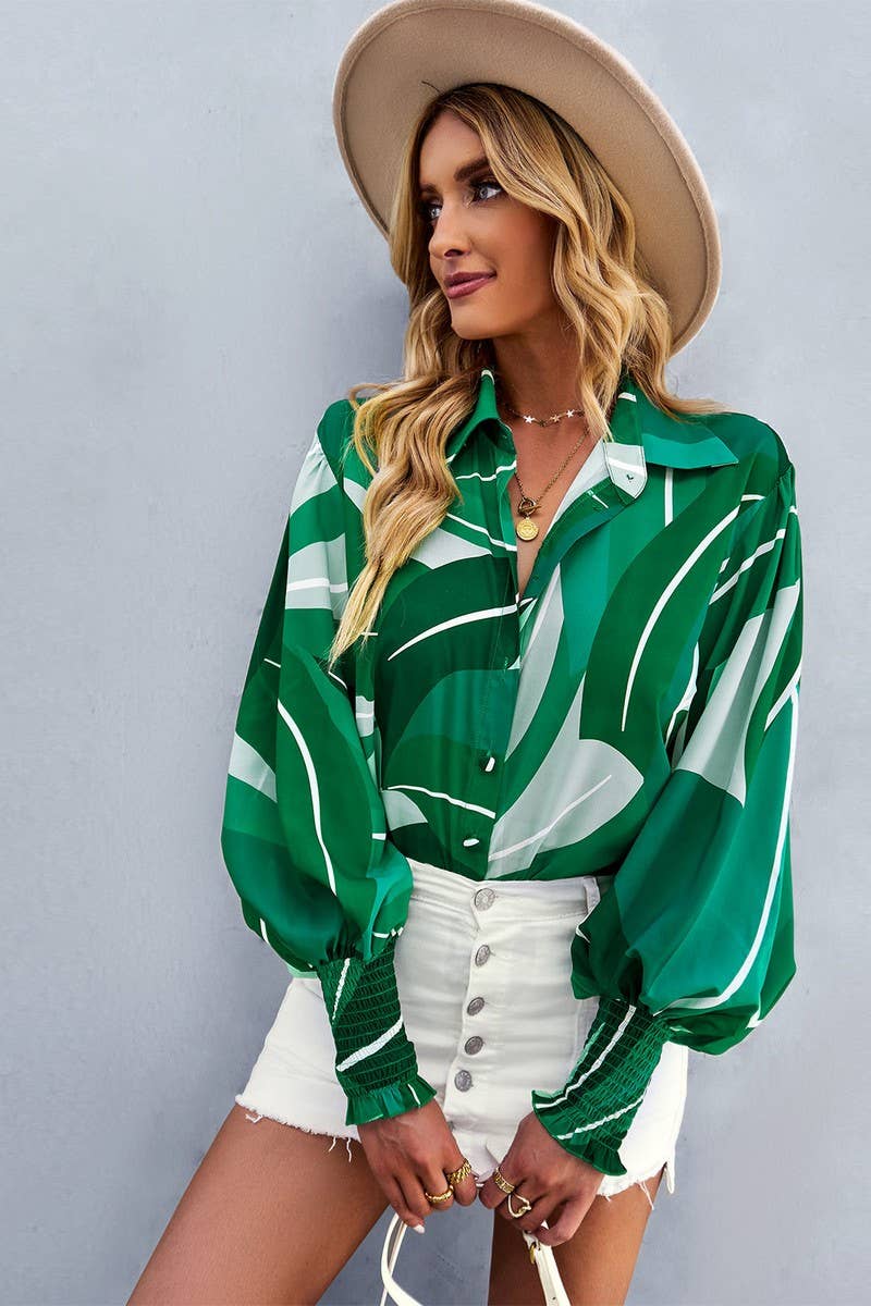 CWTBLL2770_LAPEL LONG SLEEVE PRINTED SHIRT TOP