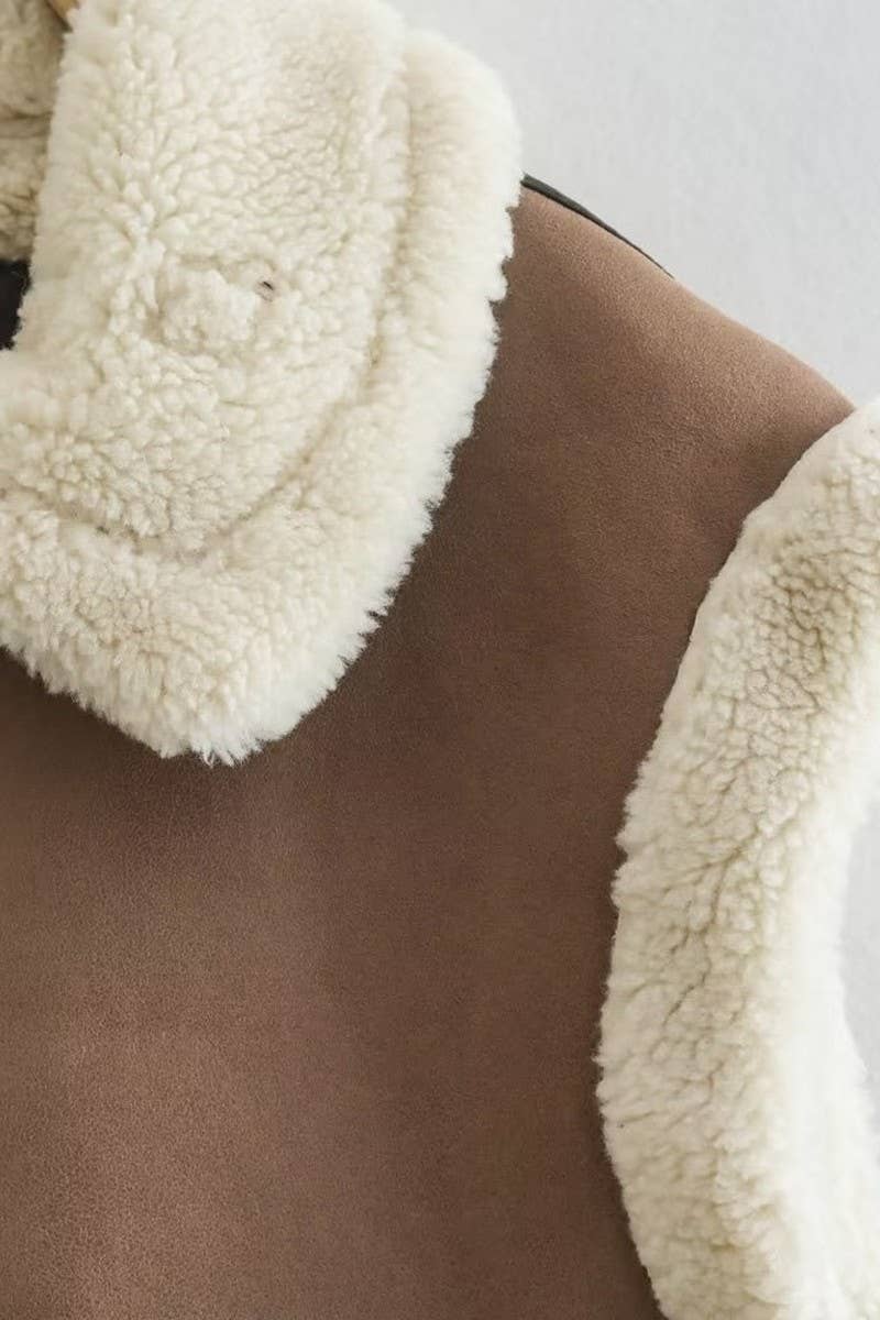 CWOV0467_FUR LAPEL THICKENED VEST COAT