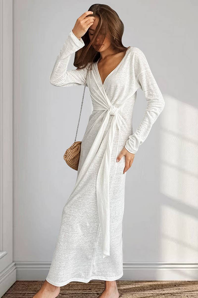 CWSPJ0342_LOOSE LONG SLEEVE KNITTED HOME WEAR DRESS
