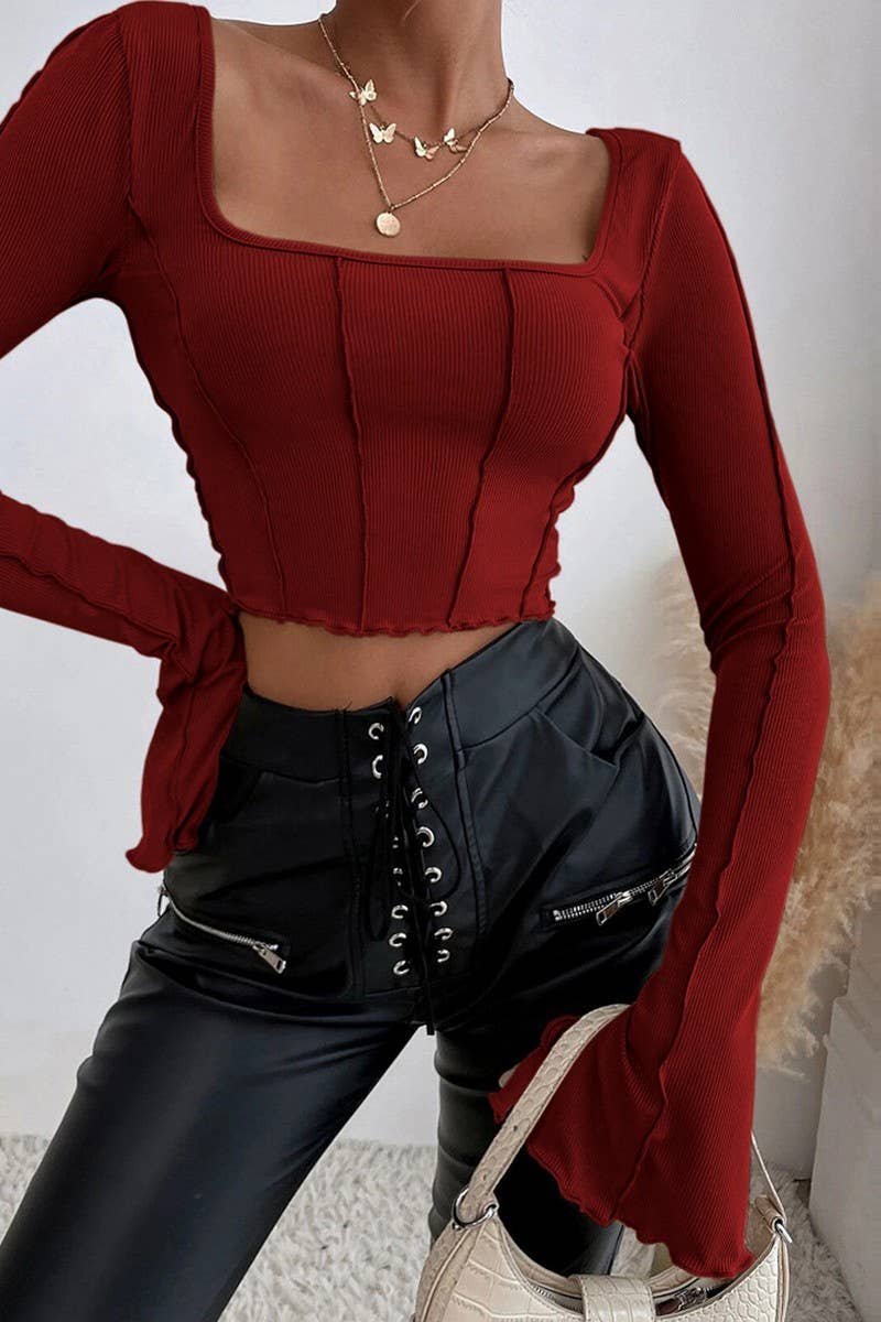 CWTBLL2706_LONG SLEEVE SQUARE NECK CROPPED KNIT PULLOVER