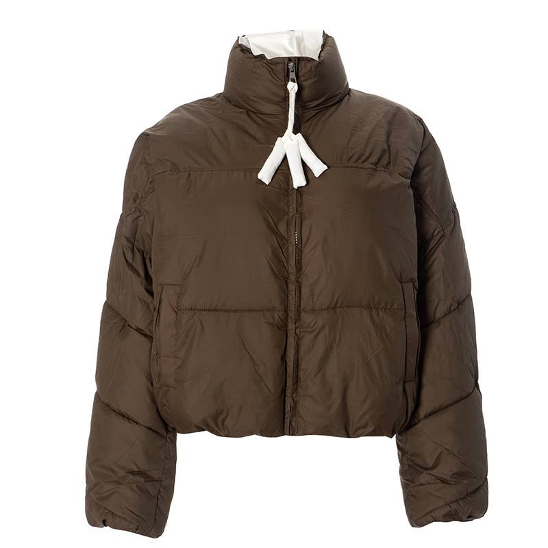 CONTRASTING COLOR ZIPPER STAND-UP COLLAR JACKET