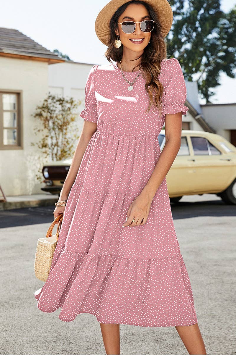 CWDMD1236_Round neck Tiered Detailed Short Sleeve Dress