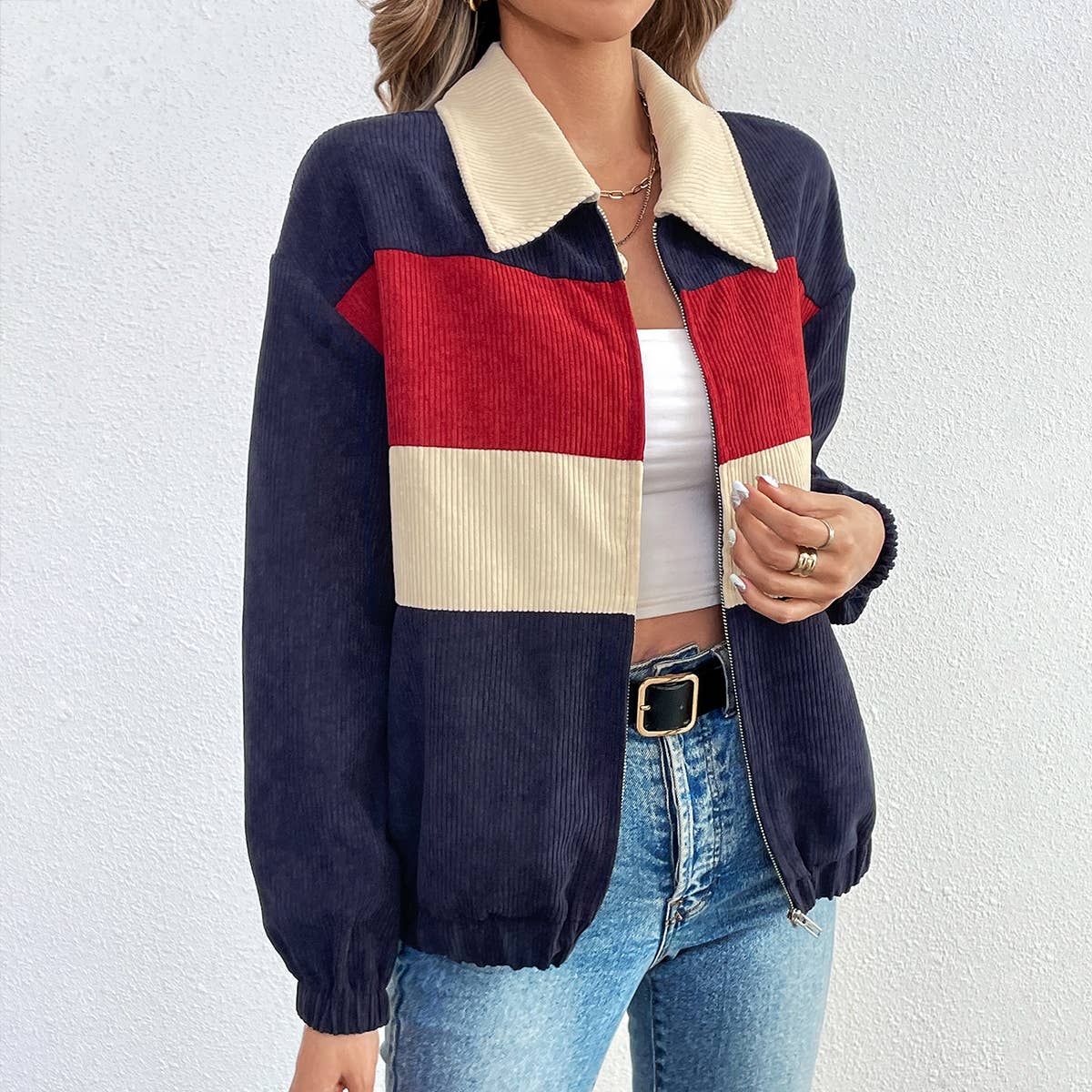 COLOR CONTRAST PATCHWORK LOOSE LONG-SLEEVED COAT