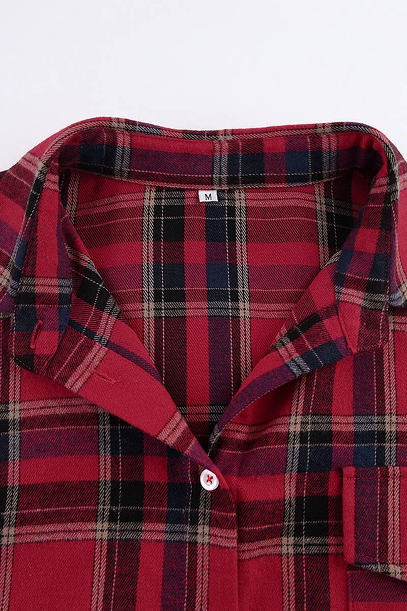 CWTBLL3354_RETRO PLAID LOOSE LONG-SLEEVED SHIRT TOP