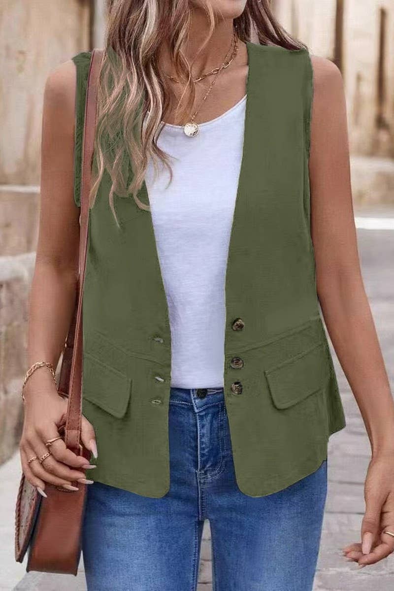 CWTTSL0392_SUMMER V-NECK LOOSE LITERARY RETRO VEST