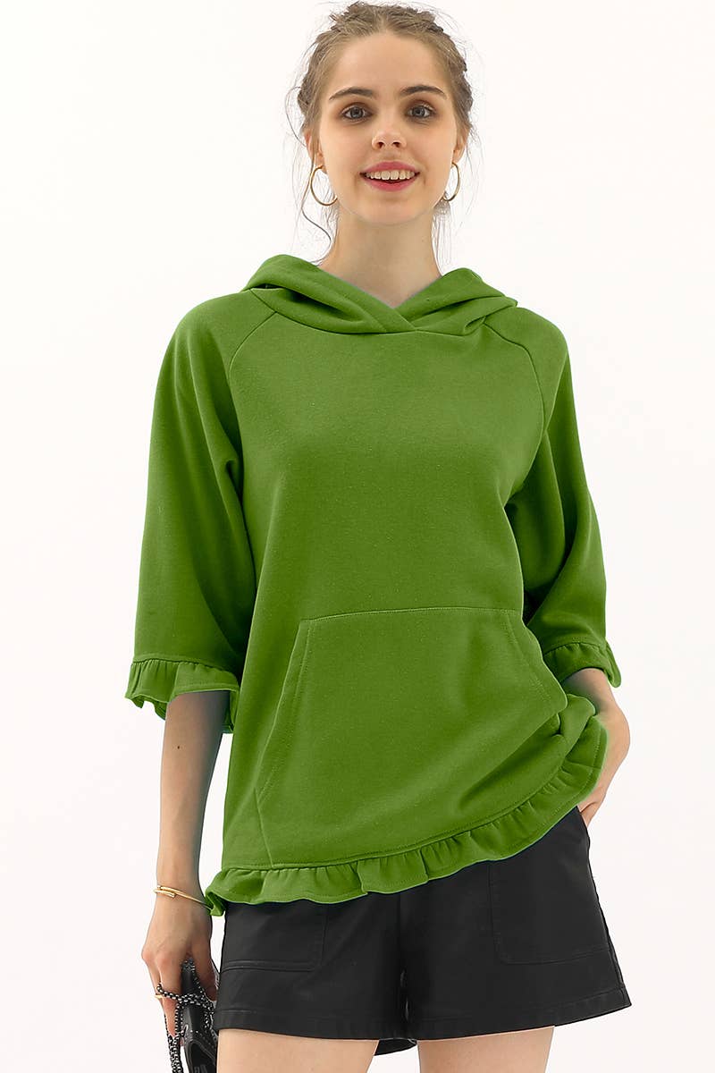 CWOHOL425-P_PLUS SIZE 3/4 SLEEVE HOODIE SWEATSHIRT