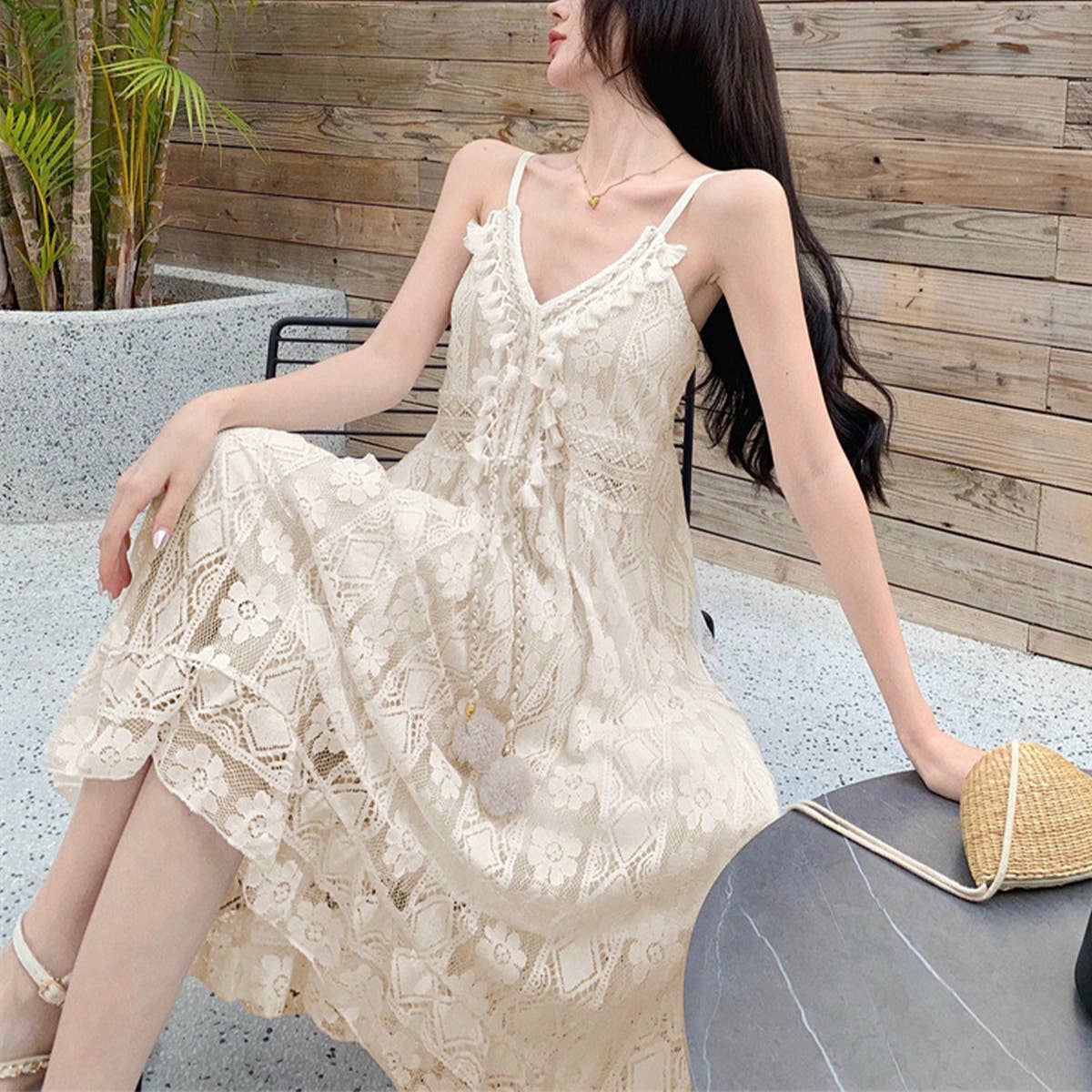 BOHEMIAN VINTAGE CUT-OUT LACE SLIP DRESS