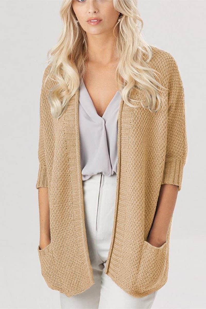 CWOCAL1634_SOLID COLOR LOOSE POCKET KNITTED CARDIGAN