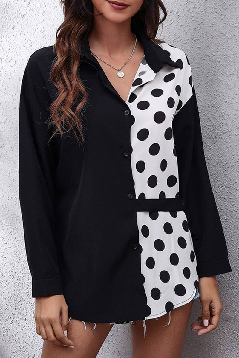 CWTBLSL0694_LOOSE AND VERSATILE LONG-SLEEVED CHIFFON SHIRT