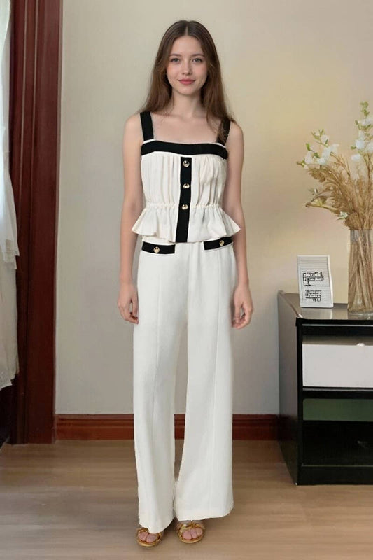 CWSTB2153_SQUARE NECK TANK & CONTRAST PANTS SET
