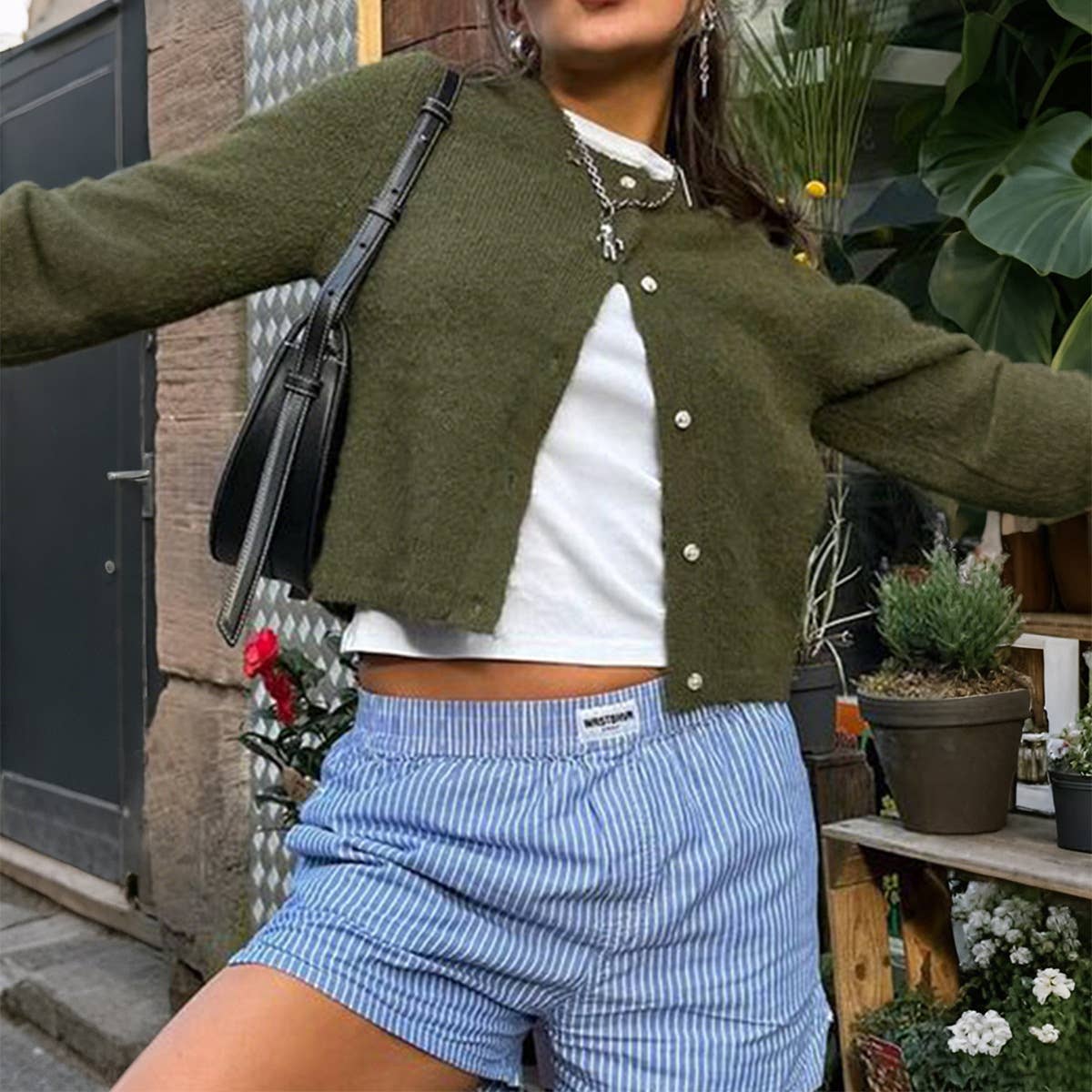 Casual simple wind long sleeve woolen Cardigan