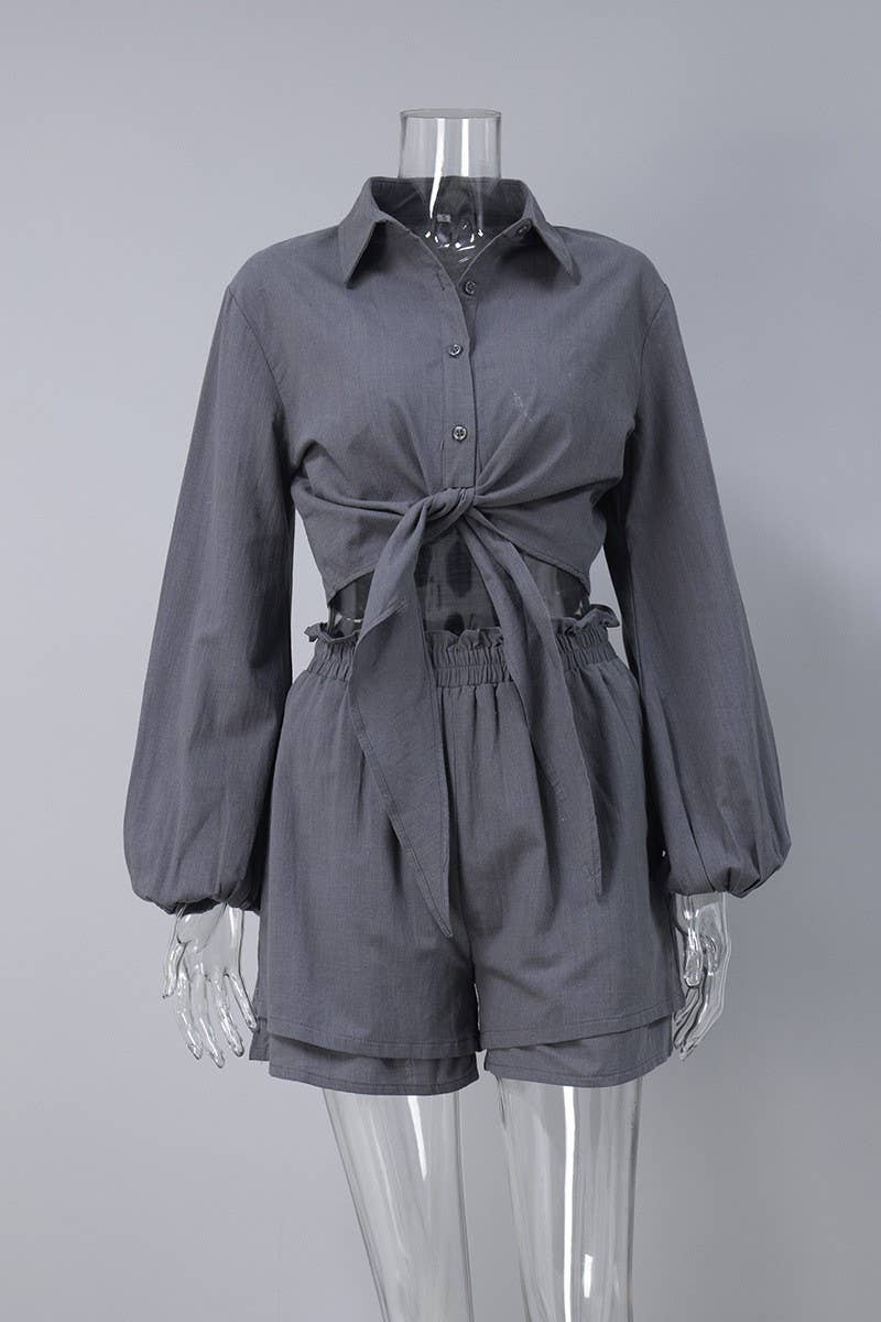 CWSTB1811_COTTON PUFF SLEEVE TOP & PLEATED SHORTS SET