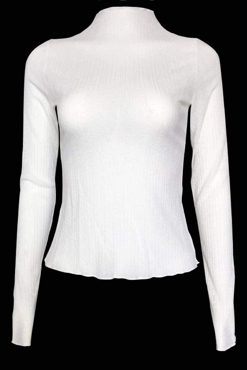 CWTBLL3435_SOLID COLOR LONG SLEEVE MESH SEE-THROUGH TOP