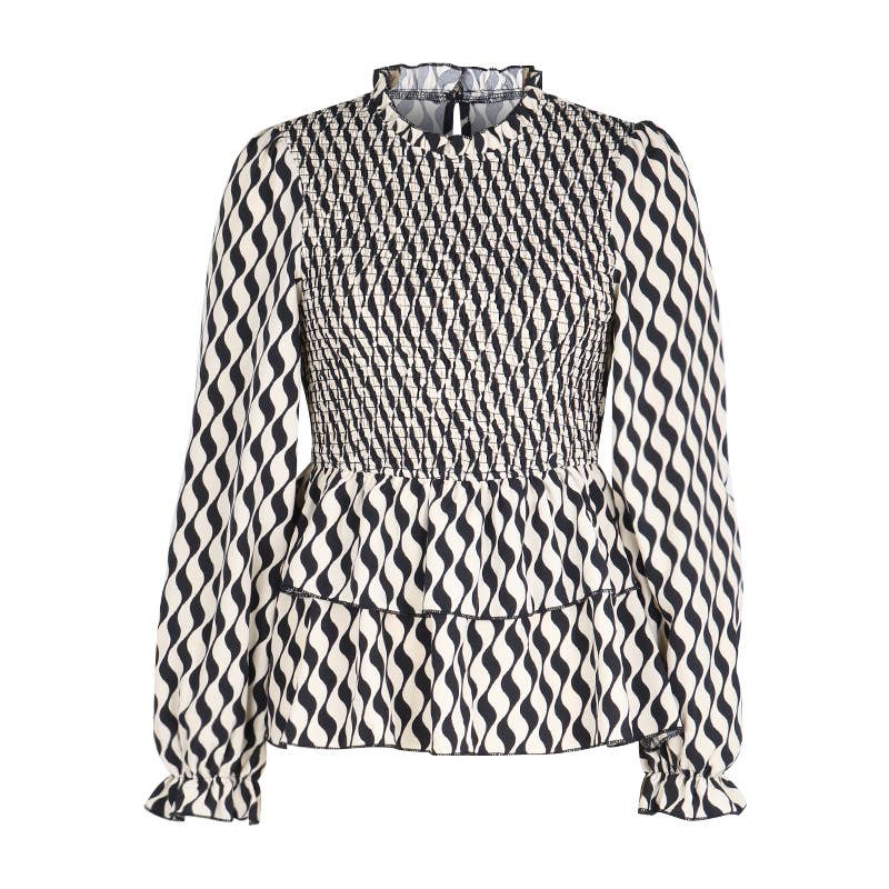 CREW-NECK STRIPED TRUMPET SLEEVE SHIRT