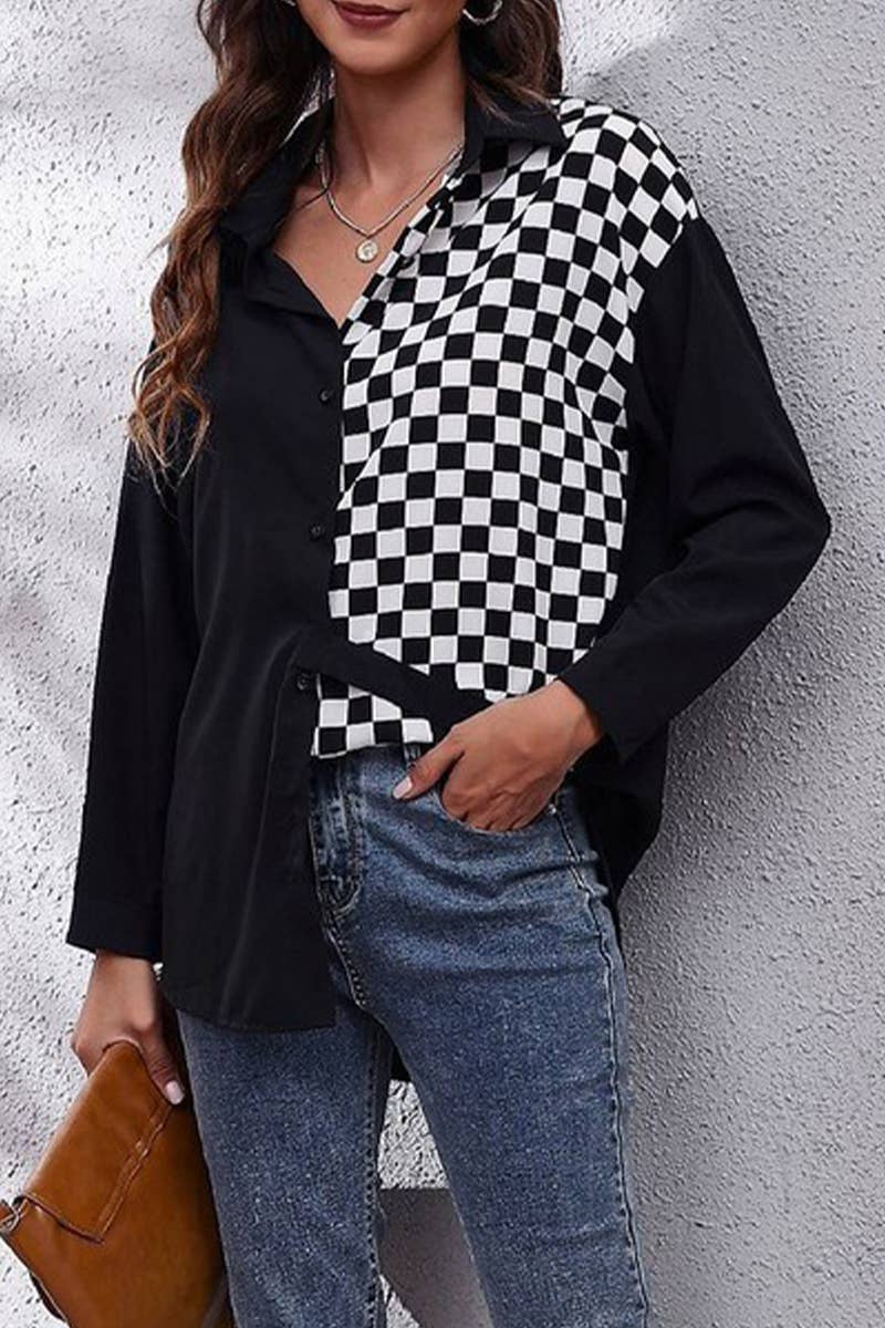 CWTBLSL0694_LOOSE AND VERSATILE LONG-SLEEVED CHIFFON SHIRT