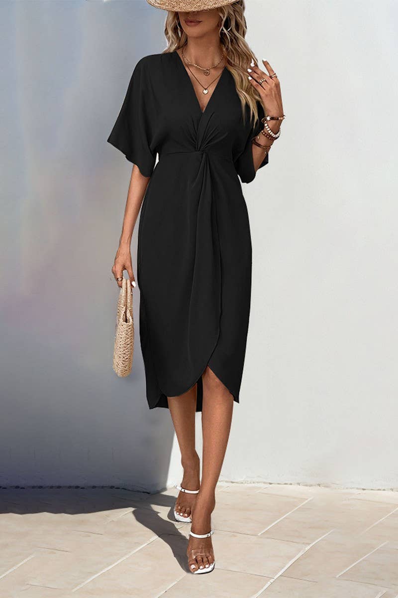 CWDMD2471_SOLID COLOR RAGLAN SLEEVE IRREGULAR DRESS