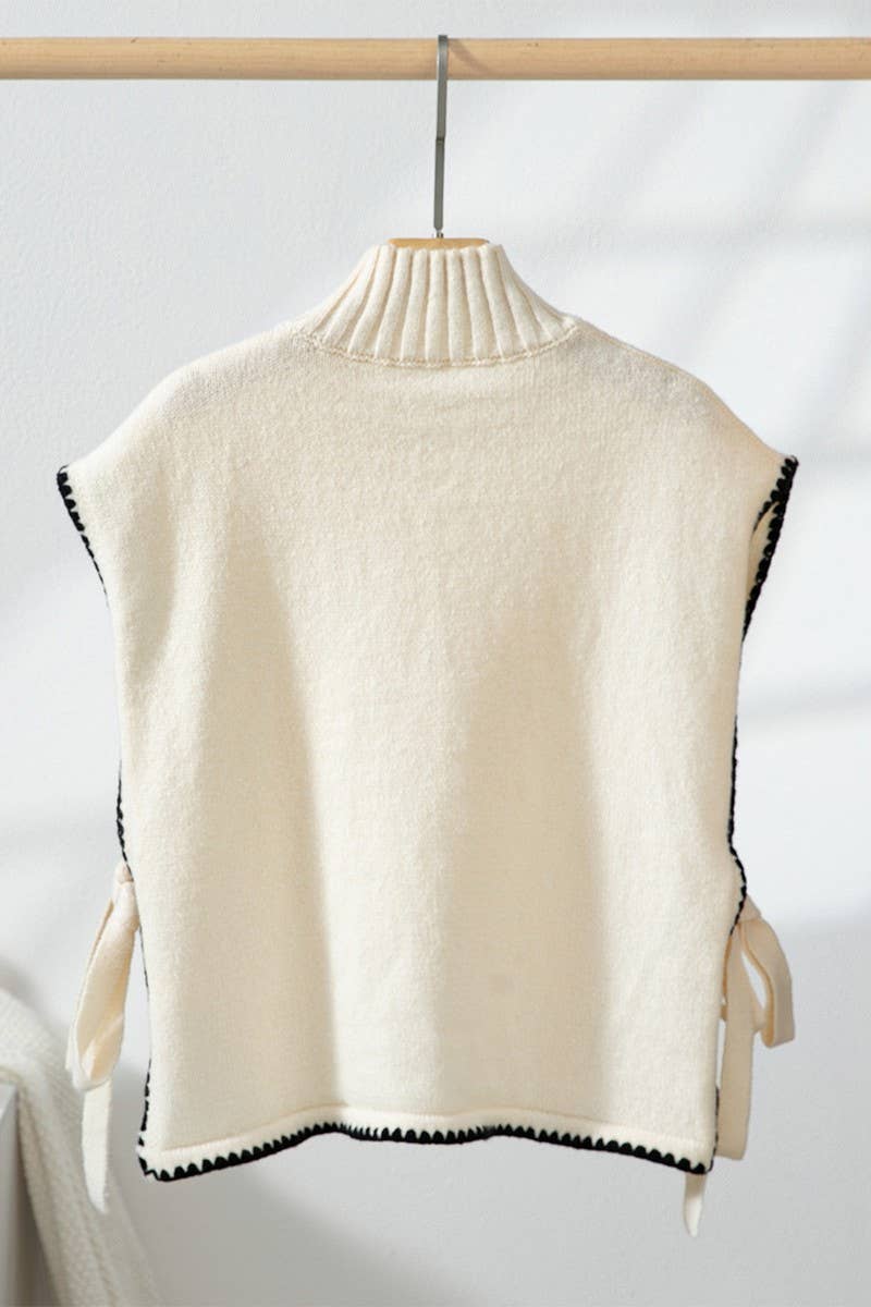 CWOV0714_SUMMER KNIT SLEEVELESS VEST WITH BOW TIE