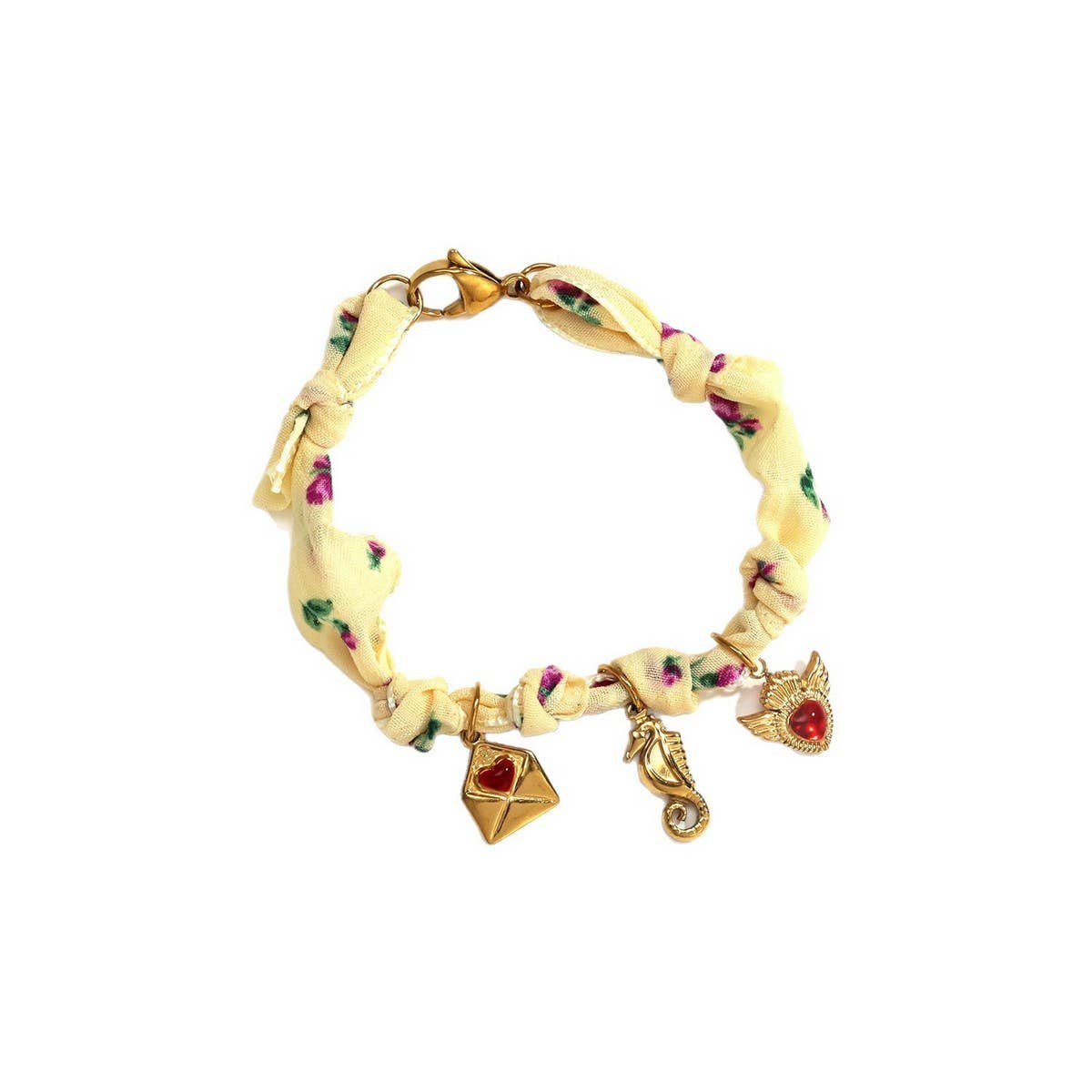 Unique Handmade Silk Bracelet with Metal Pendant