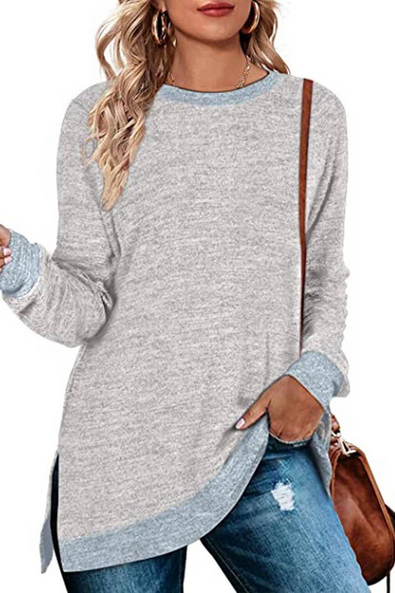 CWTBLL3686_COLORBLOCK SLIT LOOSE CASUAL PULLOVER TOP