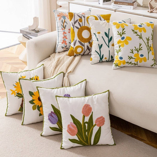 Daisy Floral Tufted Pillow Cover Cottage Chic Decor
