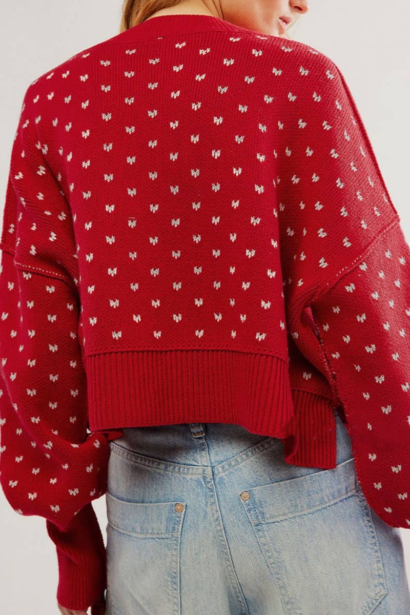 CWOSWL5844_KNIT SHORT BUTTERFLY JACQUARD LONGSLEEVED SWEATER