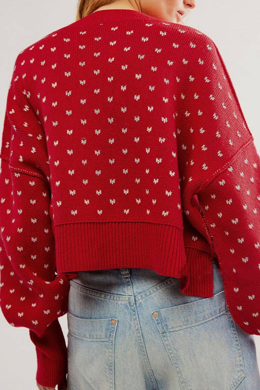 CWOSWL5844_KNIT SHORT BUTTERFLY JACQUARD LONGSLEEVED SWEATER