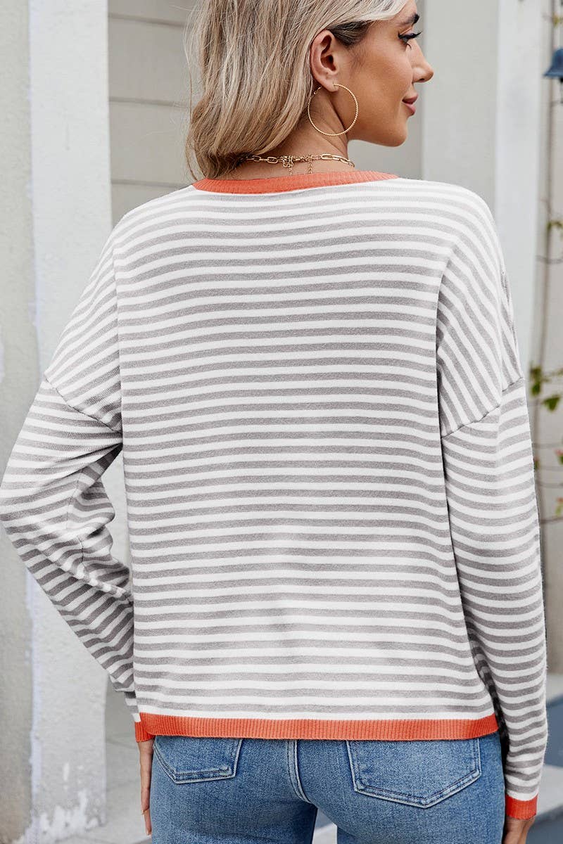 CWTBLL01204_COLORBLOCK TRIM STRIPE LOOSE KNIT PULLOVER