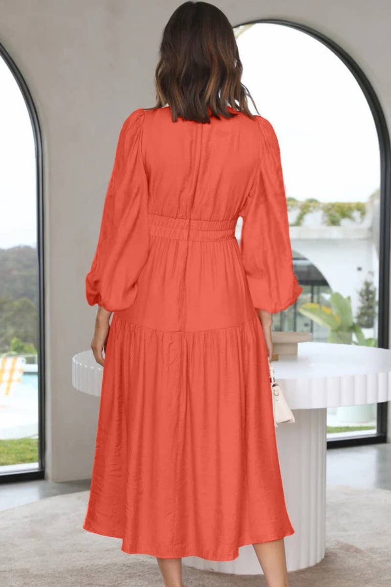 CWDMD4036_AUTUMN V-NECK LONG SLEEVE WAIST DRESS LONG STYLE