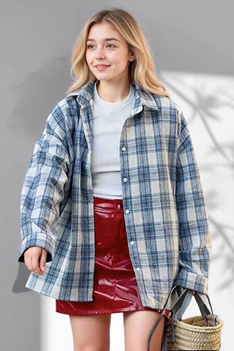 CWTBLL00565_COMMUTER LOOSE LONG-SLEEVED PLAID SHIRT TOP