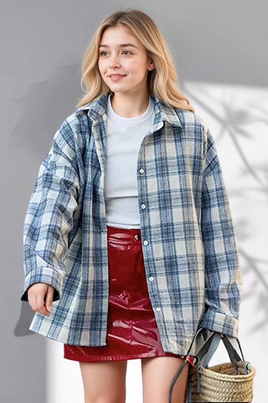 CWTBLL00565_COMMUTER LOOSE LONG-SLEEVED PLAID SHIRT TOP