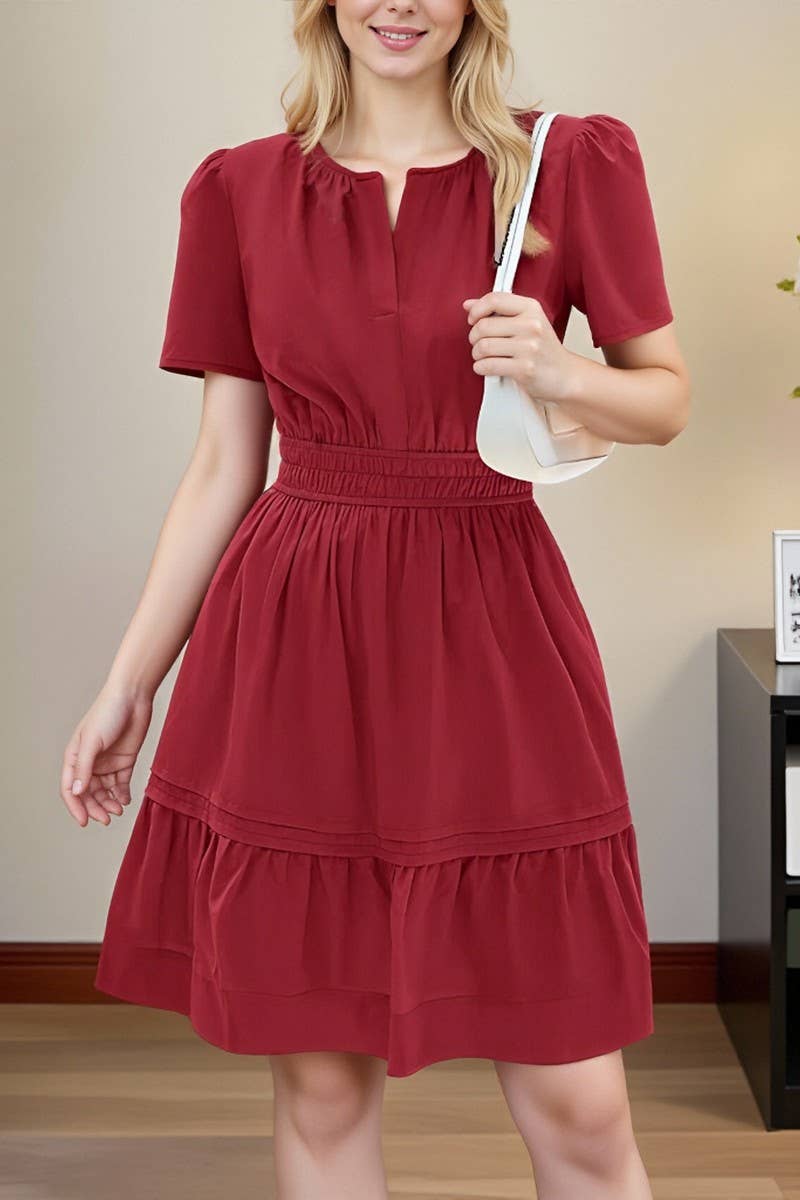 CWDSD10606_WOMEN'S SUMMER V-NECK CASUAL DRESS