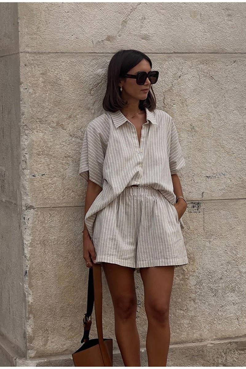 CWSTB00388_STRIPED SHORT-SLEEVED SHIRT AND SHORTS SET