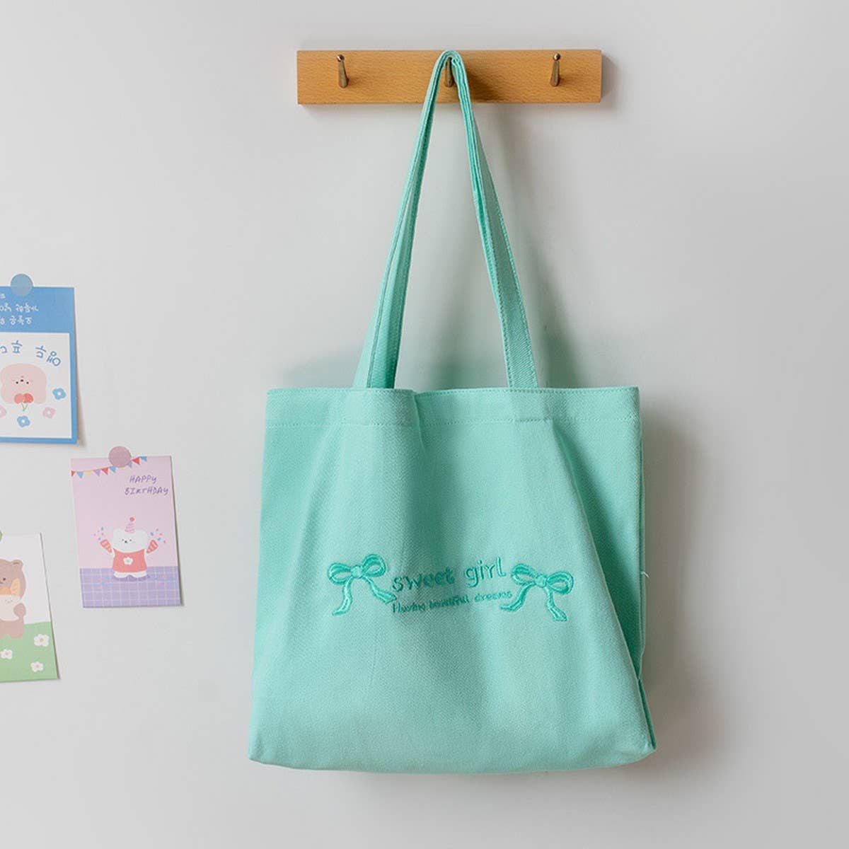 Macaron Color Embroidered Canvas Tote for Students_CWAB5627