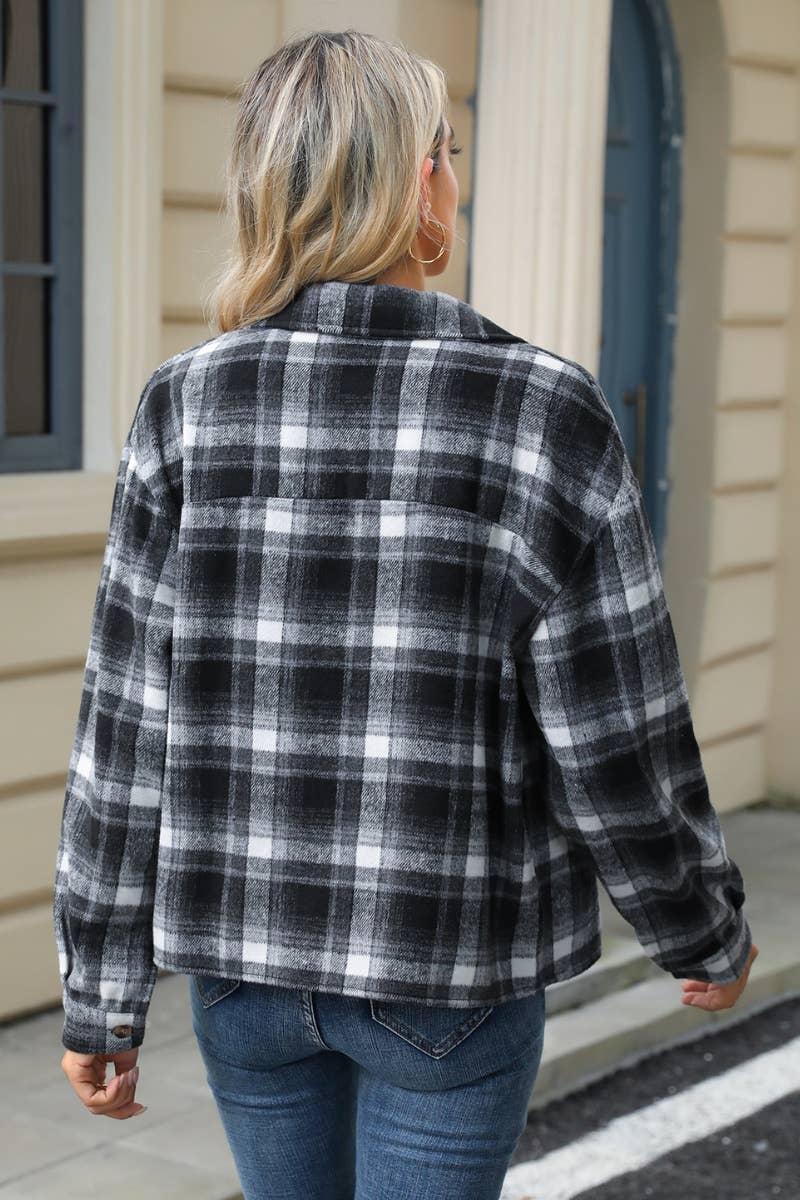 CWTSTL1710_PLAID POCKET LONG SLEEVE WOOLEN SHIRT TOP