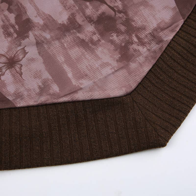 Dark retro printed flared sleeve T-shirt