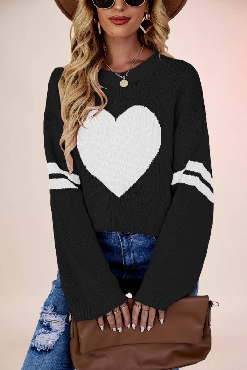 CWOSWL5880_LOVE STRIPED LONG-SLEEVED CREW-NECK SWEATER