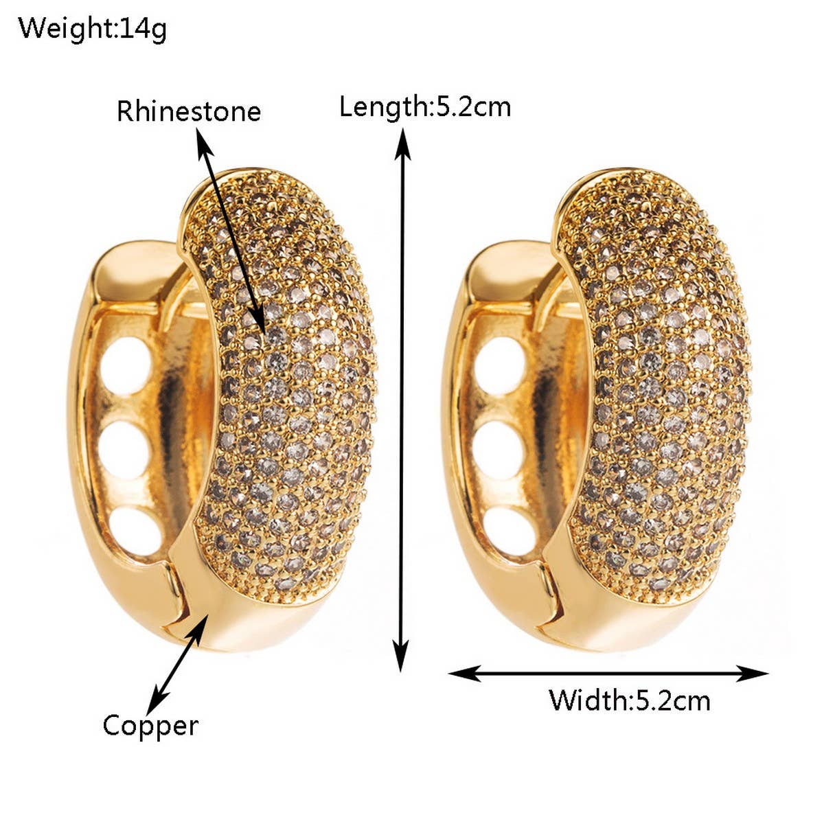 U-Shaped Starry Hoop Earrings Gold-Plated Brass
