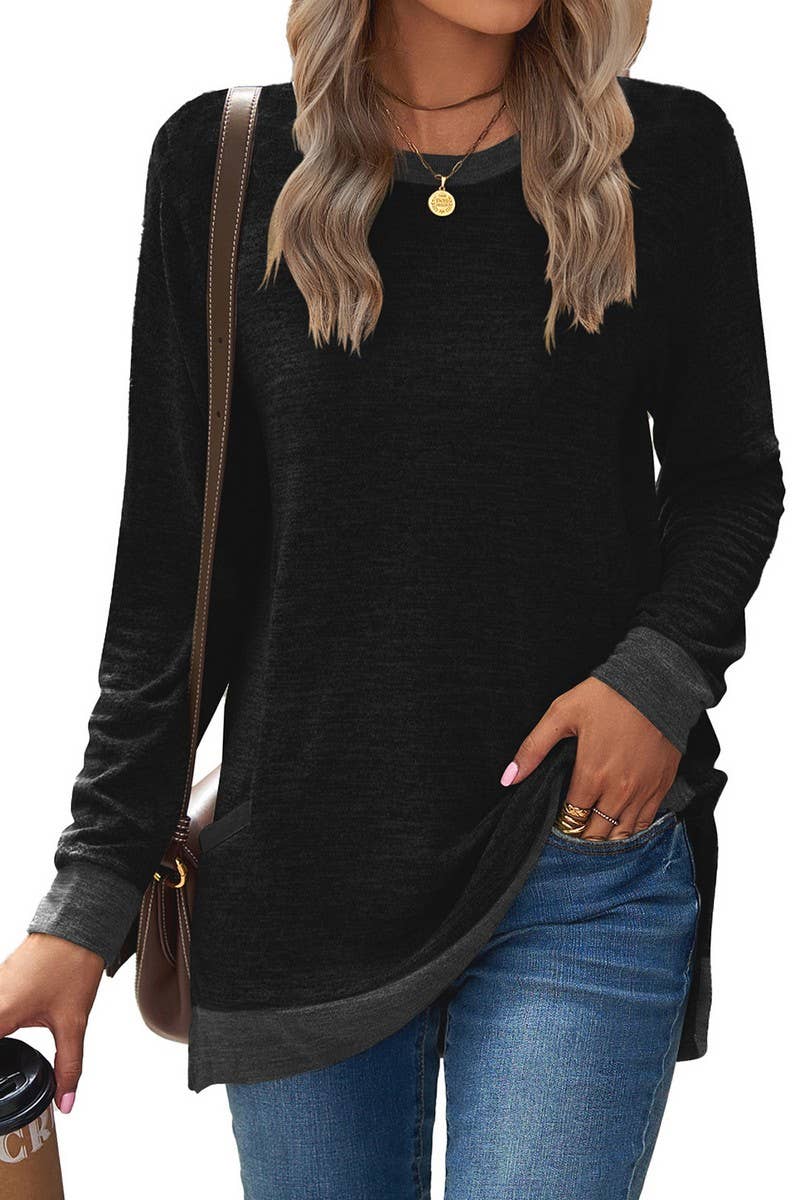 CWTBLL2412_CREW NECK COLORBLOCK POCKET LONG SLEEVE PULLOVER