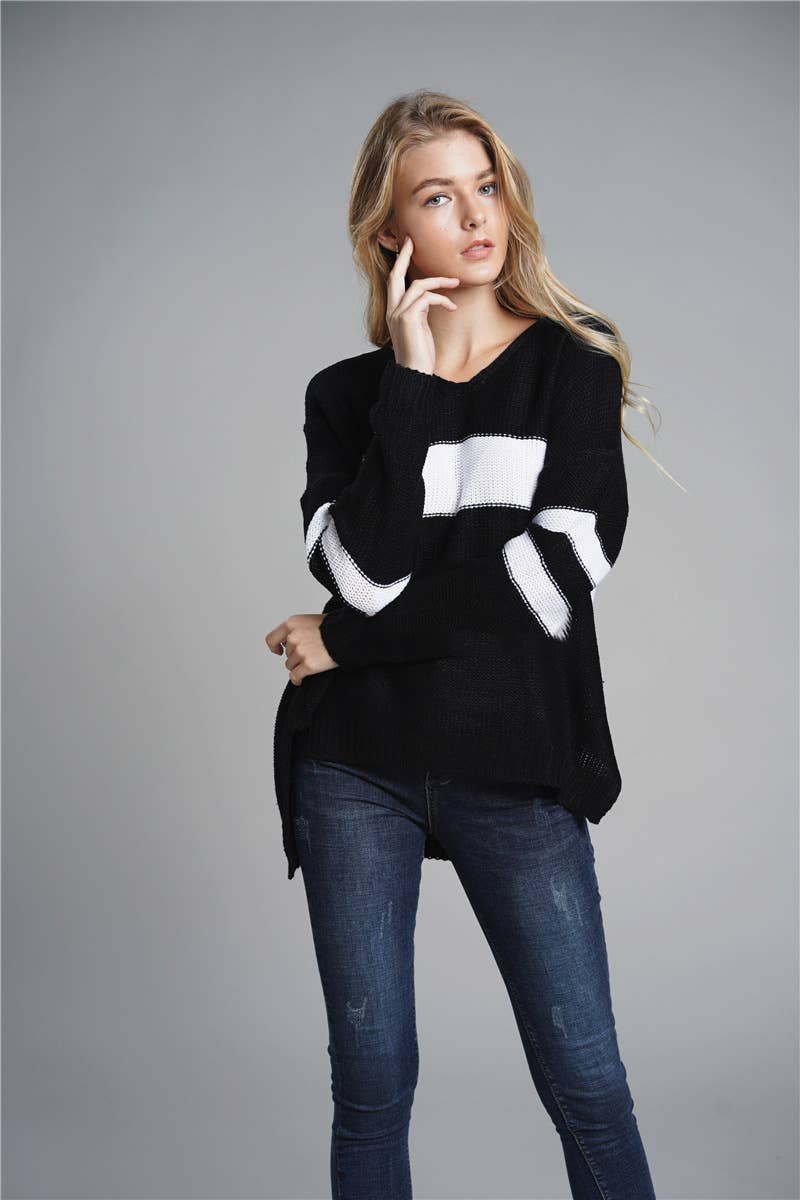 CWOSWL1420_V-Neck Long Sleeve Pullover Sweater