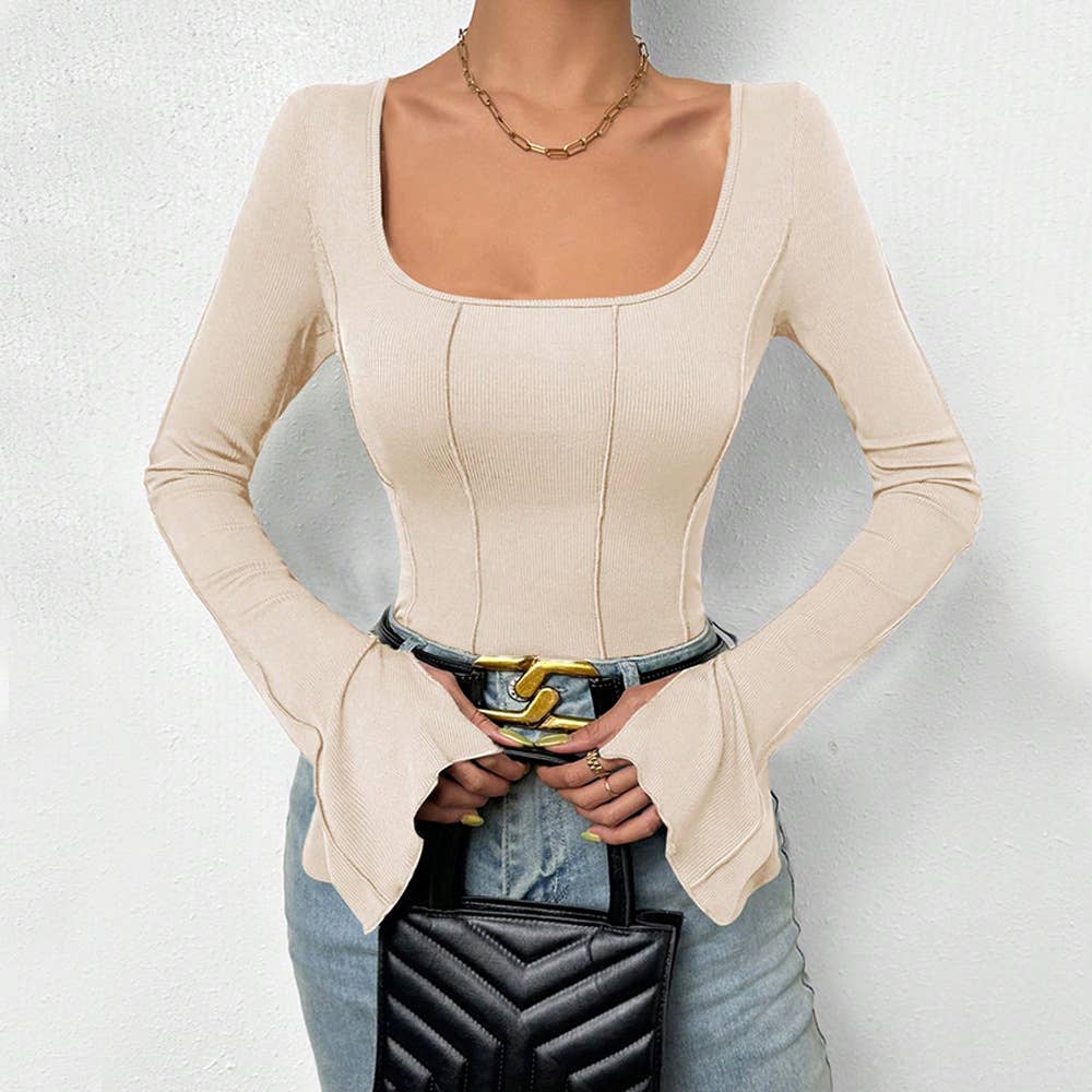 BACKLESS JUMPSUIT SQUARE COLLAR FLARED SLEEVES