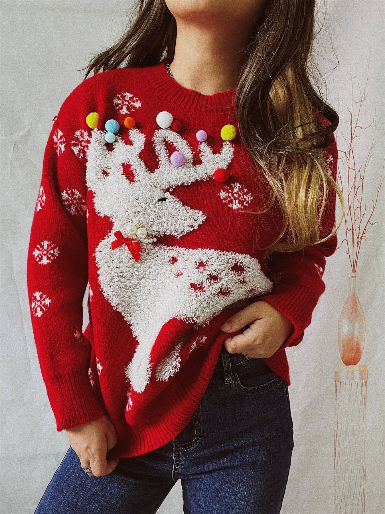 Christmas reindeer jacquard knitted sweater