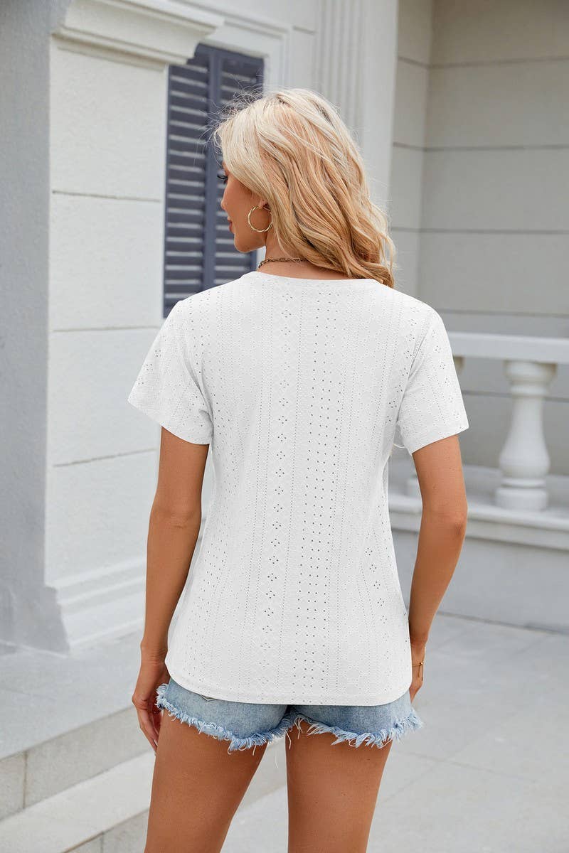 CWTTS0847_V-Neck Short Sleeve Knit Top