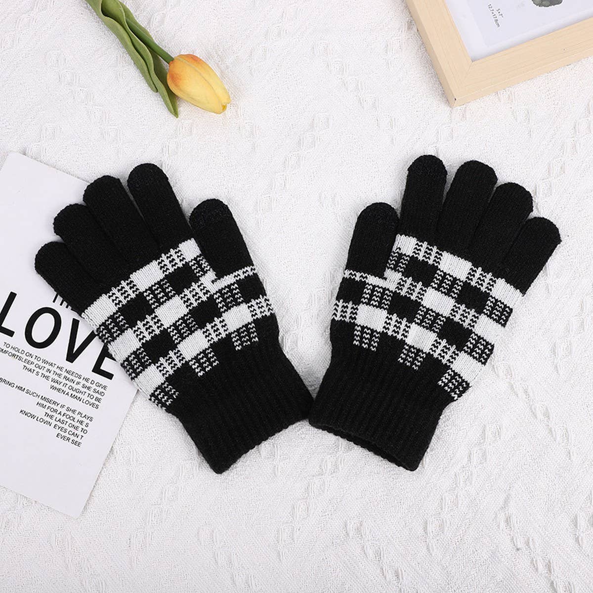 THICKENED WARM CHECKERBOARD CYCLING GLOVES_CWAG0196