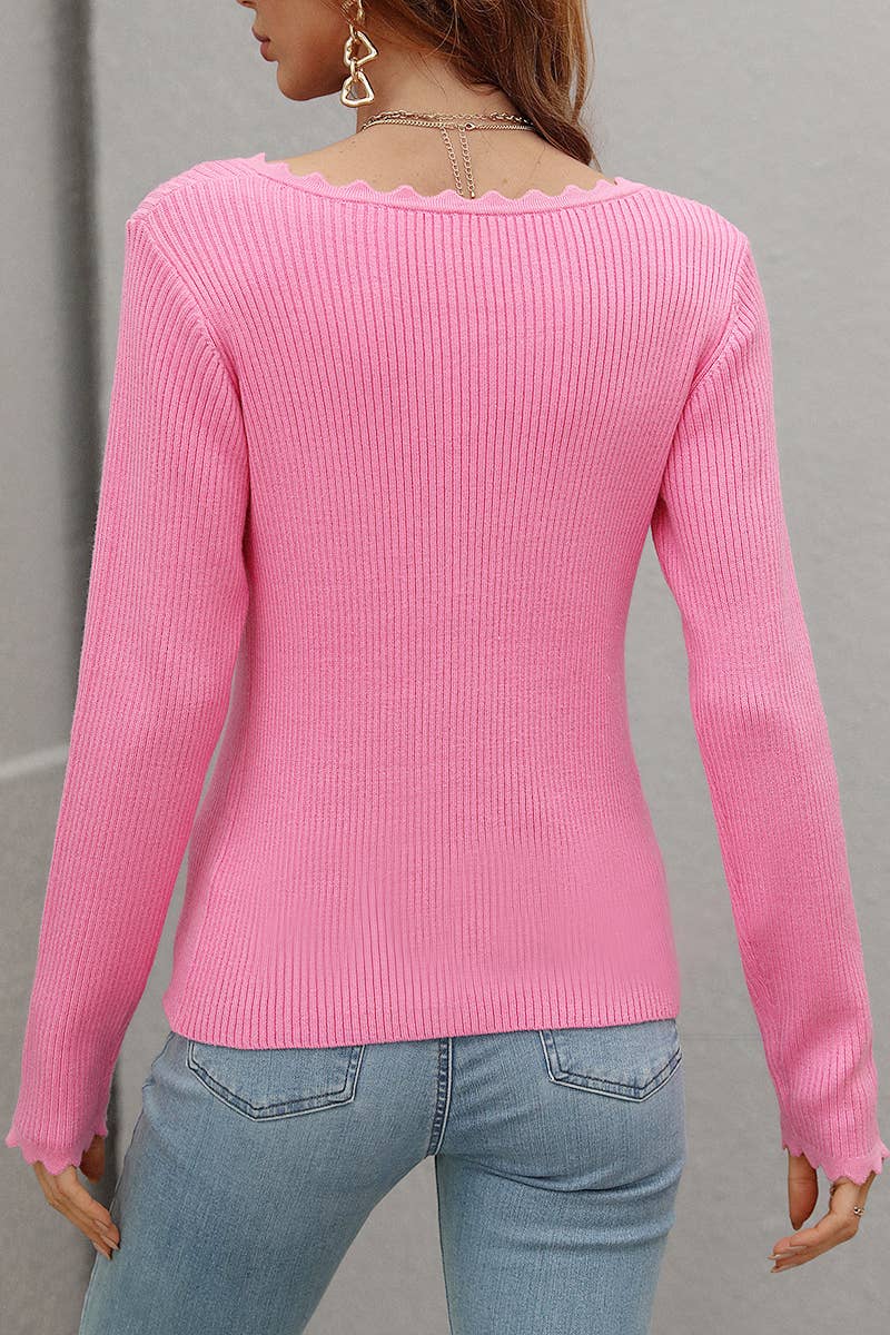 CWTTL1073 Casual Long Sleeve V-Neck Pullover Sweaters