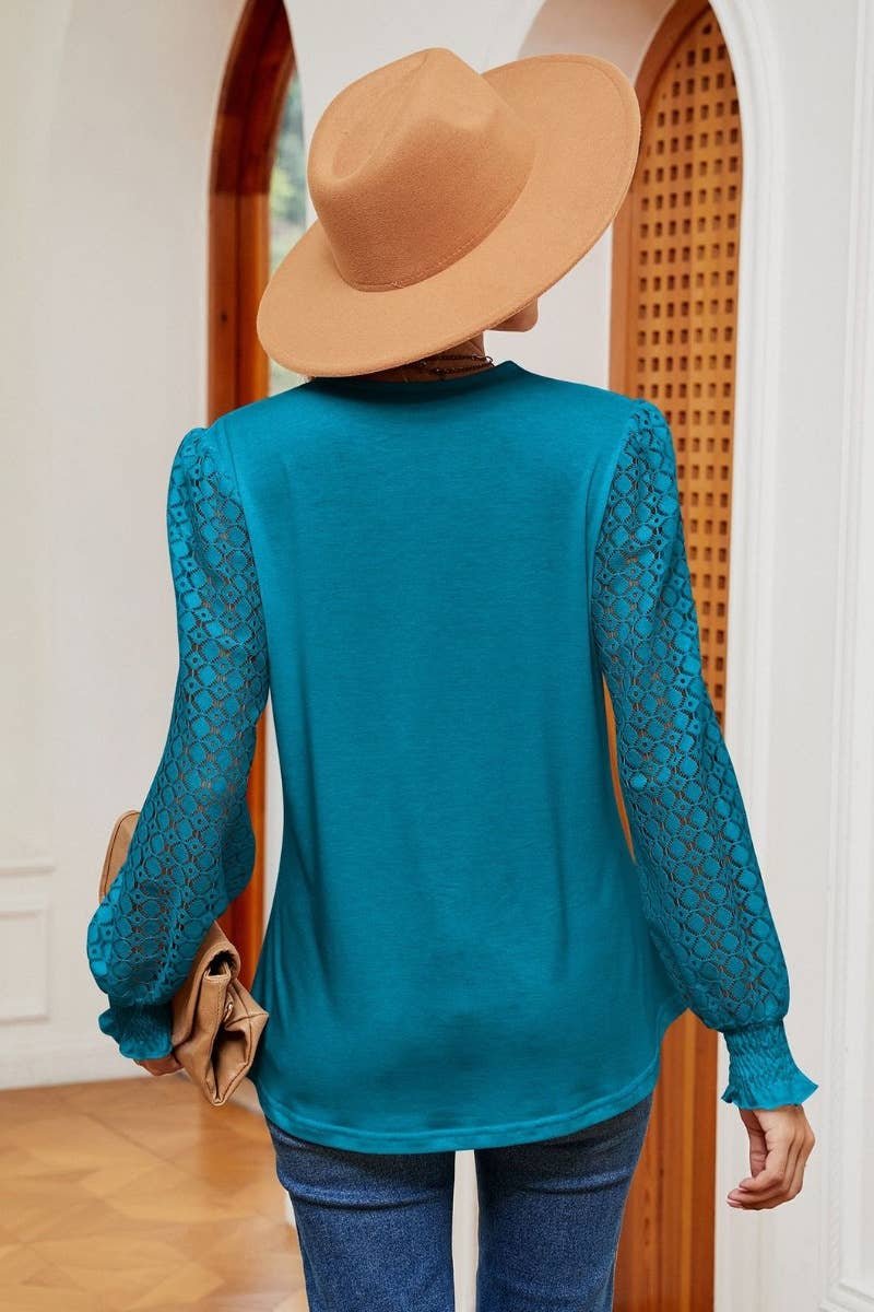 CWTBLL2692_FALL COMMUTER LACE LONG-SLEEVED BAGGY TOP